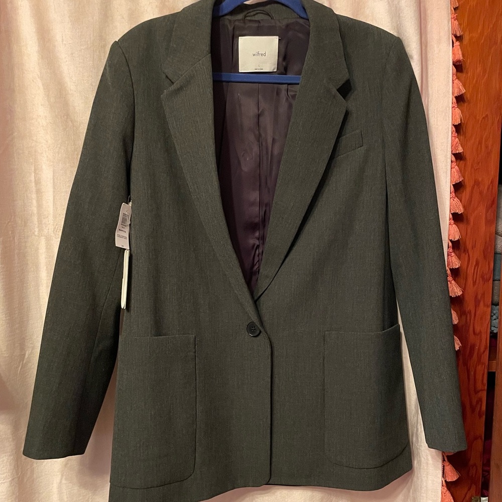 Aritzia Wilfred Mariposa Blazer Dark Charcoal Grey L